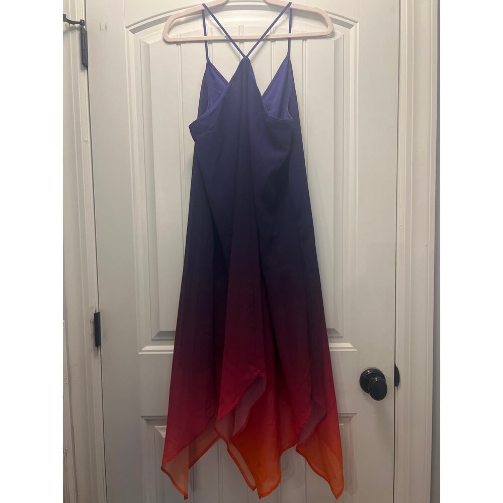 Bar III Women Boho Whimsical Handkerchief-Hem Midi Trapeze Dress Size XL Purple - Picture 6 of 6